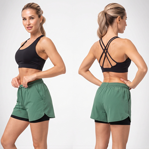 100% Polyester <b>Gym</b> Workout <b>Shorts</b> 2 in 1 Compression inner Athletic <b>Shorts</b> Drawstring Waist Side Pockets Double Layer <b>Shorts</b> - Product Image 5