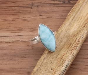 Bague en argent sterling 925 avec serti clos en larimar bleu naturel, taille brillant rond, classique, pour mariage et anniversaire, pour femme - Product Image 6