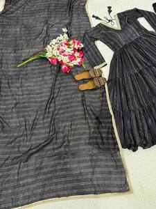 Black Striped Cotton Ankle-Length <b>Kurta</b> Set <b>Women</b> Traditional Loose Fit Ethnic Wear India Pakistan Casual Style - Product Image 5