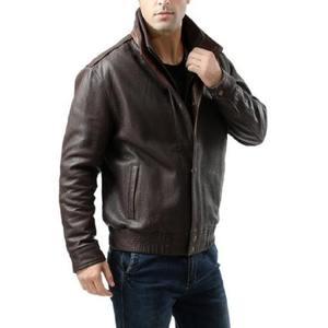 Men's Genuine Leather Hooded Moto <b>Jacket</b> Animal Print Breathable Stand Collar Zipper Closure <b>Slim</b> <b>Fit</b> Autumn Style Dark Brown - Product Image 3