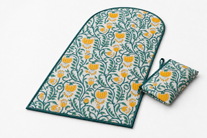 Tapis de selle polyvalent en coton bleu à motifs floraux avec pochette zippée matelassée pour l'équitation - Product Image 4