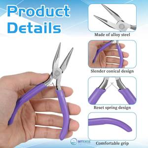 Purple Stainless Steel Mini Needle Nose <b>Pliers</b> <b>Set</b> 2pcs Jewelry Chain Nose Small Craft Tool Smooth Jaw Comfort Grip Wire Bending - Product Image 4