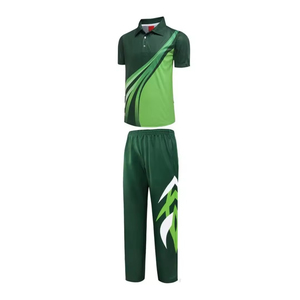 Custom <b>Cricket</b> Uniform Set Green Polo <b>Shirt</b> With Track Pants Breathable Quick Dry Team Kit For 12 Years And Above - Product Image 1