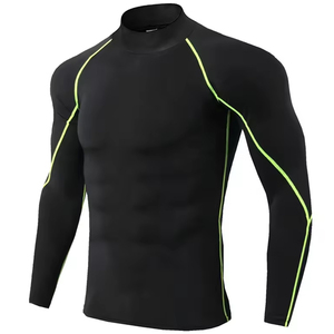 T-shirt de compression à manches longues pour homme, noir, à séchage rapide, en spandex et polyester, pour le fitness - Product Image 3