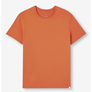 Camiseta de Manga Corta para Hombre, Cuello Redondo, Color Naranja Sólido, Teñido Liso, Corte Regular, Informal - Product Image 1