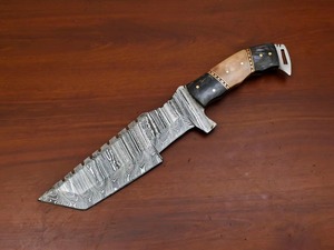 Couteau à fileter flexible en acier inoxydable fait main avec lame en damas, manche en bois et étui en cuir pour cuisine/camping/extérieur - Product Image 6