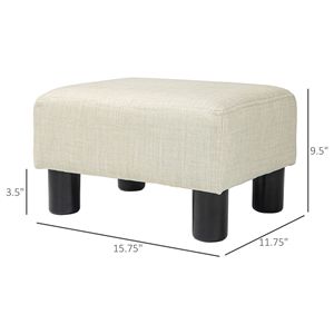 Pouf Cubo Beige Piccolo in Tessuto di Lino Imbottito con Gambe in Plastica per Casa, Ufficio e Camera da Letto - Product Image 3