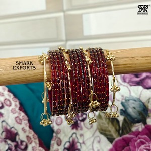 Ensemble de 16 bracelets en verre goutte de pluie plaqué or, faits à la main, de luxe, style Ghungroo du Cachemire, bijoux ethniques traditionnels de mariée - Product Image 6