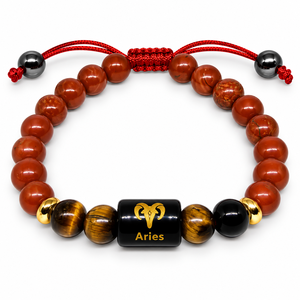 Bracelet en cristal du zodiaque Bélier, perles de qualité supérieure de 8 mm, étiquette en métal gravée au laser, bijoux Feng Shui - Product Image 1