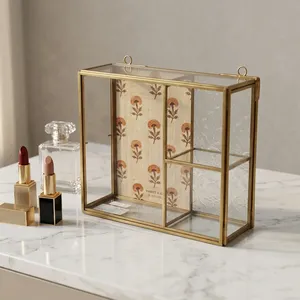 Organisateur cosmétique en verre avec cadre en laiton, avec cadre photo et étagère pour le rangement du maquillage, des bijoux et des bagues - Product Image 2