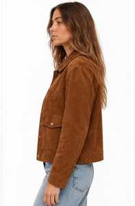 Chaqueta estilo camionero marrón para mujer, manga larga, cuello vuelto - Product Image 4