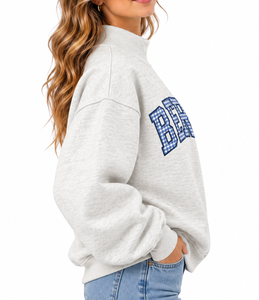 Custom Women’s Oversized Mock Neck Pullover Ribbed Collar Varsity <b>Letter</b> <b>Applique</b> Embroidered Winter Sweatshirt - Product Image 2