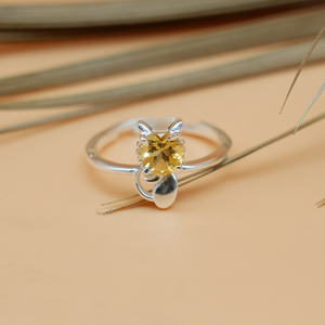 Natural Citrine 925 Sterling Silver Cat <b>Ring</b> <b>Adjustable</b> Gemstone Fine <b>Rings</b> For Women - Product Image 4