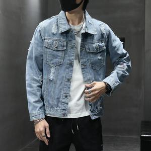FAMA Men's Classic Jean Coat <b>Lightweight</b> Casual Logo Printing Wash Distressed Outwear Tops <b>Denim</b> <b>Jacket</b> - Product Image 3