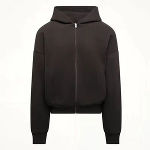 Fournisseur en gros de sweats à capuche d'hiver noirs unis brodés avec fermeture éclair, coupe classique, élégants, 100% coton, fabrication Star - Product Image 4