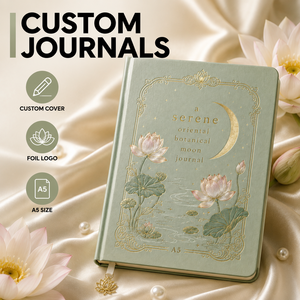 สมุดบันทึก LABON Luxury Serene Oriental Lotus Moon Journal ปกหนังวีแกนสีเขียวเซจ ประดับลายทองคำเปลว ขนาด A5 แบบจุด  ของขวัญสุดหรู - Product Image 1