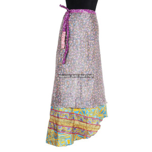 Fancy Reversible Indian Silk Long Wrap <b>Skirt</b> <b>Boho</b> Stylish Multi Color Summer Wear Comfortable Fashion <b>Boho</b> Hippie Free Size - Product Image 1