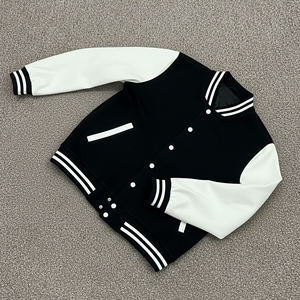 Customized Men's <b>Black</b> Varsity <b>Jacket</b> Cream Sleeves Embroidered Logo Front Button Closure Preppy Style Autumn Wear Regular Fit - Product Image 2