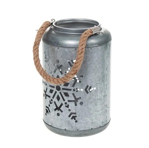 Handmade Raw Iron Galvanized Metal Lantern With <b>Rope</b> Handle Farmhouse Home Decoration Indoor Outdoor Hanging Garden Decor - Product Image 6