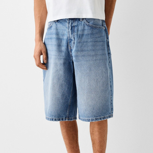 Pantalones Cortos Bermuda de Mezclilla Rasgados de Cintura Alta para Hombre, Estilo Urbano, con Parches, de Algodón Lavado, Cierre de Botones, Secado Rápido, 180g - Product Image 3