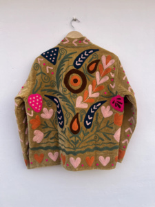 Veste bomber en velours à motif floral brodé Suzani, faite à la main, bohème, vintage, réversible, ethnique, mode automne-hiver - Product Image 2