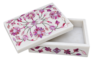 Boîte à bijoux rectangulaire moderne en nacre, motif floral, de qualité supérieure, Stonecrafts International, pour filles, emballée en carton - Product Image 3