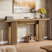 Console en bois massif, table d'entrée moderne, meuble de couloir ou de salon avec base en tréteaux, design scandinave