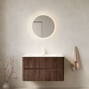 Mobile bagno sospeso NOOR da 36 pollici in compensato con 2 cassetti e lavabo in ceramica bianca - NOOR 36 pollici - Product Image 1