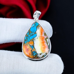 Colgante de Perla de Ostra Espinosa Naranja, Plata de Ley 925, Hecho a Mano, Joyería Bohemia, Regalo al por Mayor para Mujer - Product Image 1
