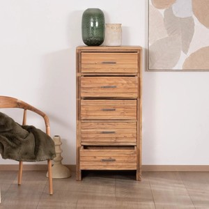 Cómoda vertical de 5 cajones Vandana Royal Form en madera de acacia con frentes acanalados - Product Image 2