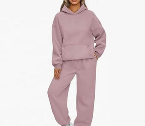 VIBE SEWN <b>Women</b> Oversized Breathable <b>Fleece</b> Hooded Tracksuit Set Solid Color Casual Sweatshirt <b>Jogger</b> Pants Full Sleeve Regular - Product Image 4