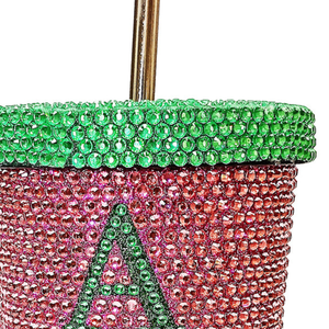 AKA Pink Green Bling Tumbler <b>with</b> <b>Lid</b> and Straw Sparkling Insulated <b>Reusable</b> Travel <b>Cup</b> Sorority Drinkware Gift for Hot Cold - Product Image 6