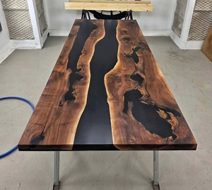 Table de salon et table à manger de luxe en résine époxy faite à la main, table rivière en bois massif, table à manger moderne en bois et résine époxy - Product Image 4