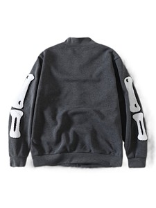 Chaqueta Bomber para Hombre, Color Gris Oscuro, con Apliques de Esqueleto, Corte Regular, con Capucha, Forro Polar, 100% Algodón, Informal, Otoñal, Transpirable, de Secado Rápido, con Botones - Product Image 2