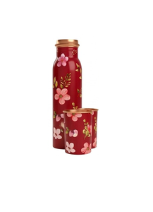 ขวดน้ำทองแดงลายดอกไม้สีเหลืองพร้อมฝาปิด ชุดเครื่องดื่มพกพาสำหรับเดินทาง - Product Image 5