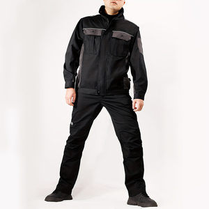 Combinaison de travail noire en polyester pour homme, résistante à l'abrasion et dotée de plusieurs poches pour une utilisation pratique - Product Image 1