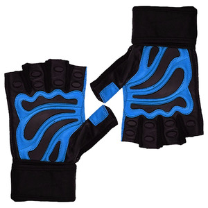 Half Finger Leather Gym <b>Gloves</b> Black Blue Adjustable Wrist Strap <b>Weight</b> Lifting Unisex Fitness Workout - Product Image 4