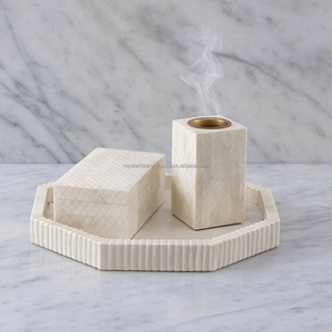 Luxury Royal Artisans Octagon Marble Tray Handcrafted Bone Inlay <b>Box</b> <b>Floral</b> Pattern Bakhoor Burner Set Food-Safe Polished - Product Image 1