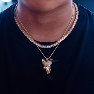 Pendentif Couronne Crâne en Argent 925 avec Diamant de Laboratoire Plaqué Rhodium, Style Quotidien pour Homme, Breloque Thème - Product Image 3