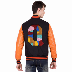Casual Wear Men's Varsity <b>Jacket</b> Black Color And <b>Leather</b> Sleeve Chenille Embroidery Logo Comfortable Baseball Varsity <b>Jacket</b> - Product Image 2