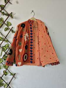 Fabulous Boho Indian Soft Rust <b>Velvet</b> Suzani Embroidered Short Duster Jacket Bomber Boho & Hippie <b>Coat</b> Winter Warm Outerwear - Product Image 3