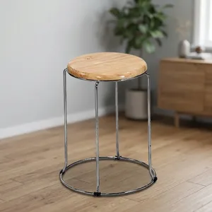 Taburete de Acero Inoxidable con Asiento de Madera para Hogar, Oficina, Tienda, Restaurante, Cocina, Comedor, Tocador, Asiento Multiusos - Product Image 2