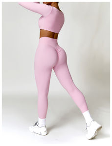 Vente flash : Ensemble de leggings taille haute et haut court à manches longues pour femmes, séchage rapide, coupe ajustée, tenue de sport, yoga, activewear - Product Image 6