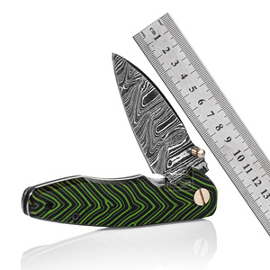 Navaja de bolsillo de acero de Damasco forjada a mano, 18.5cm, plegable, OEM, mango de Micarta con huella dactilar, cierre Liner Lock, punta Drop Point, regalo para camping - Product Image 1