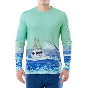 เสื้อตกปลาแขนยาวคุณภาพสูง UPF50+ แห้งเร็ว ผลิตจากโพลีเอสเตอร์ ลายพิมพ์มหาสมุทร รับสกรีนโลโก้ เสื้อผู้ชาย จำหน่ายจำนวนมาก - Product Image 1