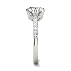 Bague de fiançailles élégante en or blanc massif 14K 18K avec diamant de laboratoire taille coussin et design demi-éternité, bague pavée, bague de mariée - Product Image 3