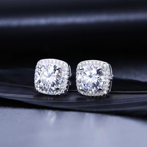 Classic Round Cut Moissanite <b>Stud</b> <b>Earrings</b> 925 Sterling <b>Silver</b> Halo Diamond <b>Earrings</b> for Women Luxury Wedding Jewelry - Product Image 1