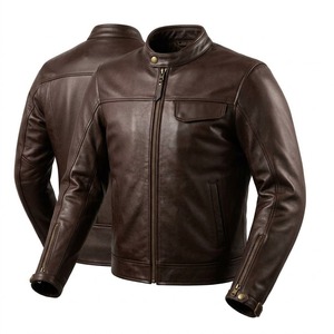 Boutique Quality Men's Long Thin Leather <b>Jacket</b> Motorbike Biker Gear Premium Leather Canvas Fabric Breathable Waterproof - Product Image 5