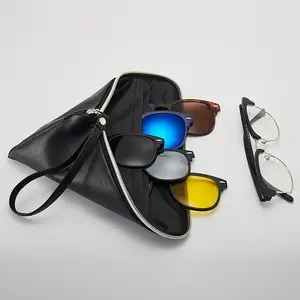 6 en 1 hombres mujeres polarizado óptico magnético gafas de sol Clip imán Clip en gafas de sol Polaroid Clip en gafas de sol marco y bolsa