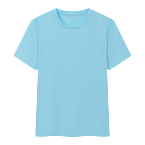 Camiseta de Cuello Redondo Azul Marino para Hombre, Manga Corta, Corte Regular, Informal, Color Sólido, Tejido de Punto Jersey de Algodón - Product Image 2